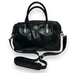 Tory Burch City Satchel Purse Handbag Black Leather Logo Crossbody Bag Slouchy